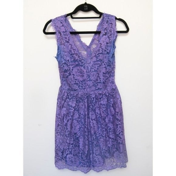 Madison Marcus Boho Lace Silk Sleeveless Fit & Flare Dress Blue Purple Sz S - Picture 3 of 9